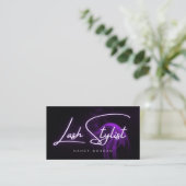 Lash Stylist Typography Purple Neon Visitekaartje (Staand voorkant)
