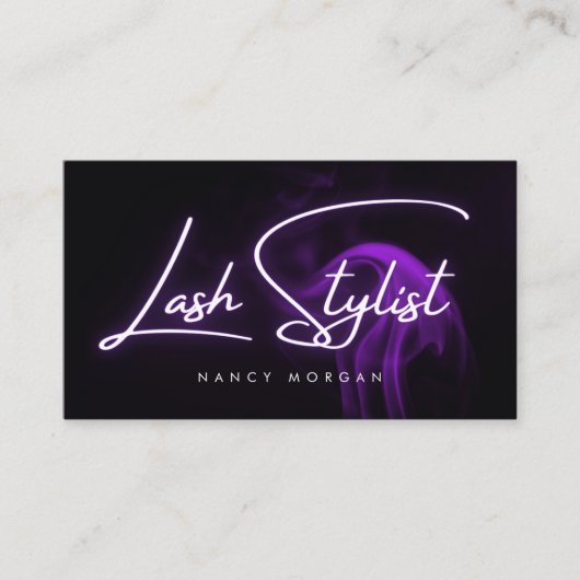 Lash Stylist Typography Purple Neon Visitekaartje (Voorkant)