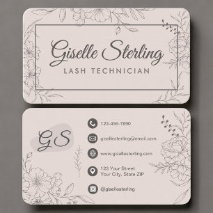 Lash Tech Blush Roze Bloemendesign Visitekaartje