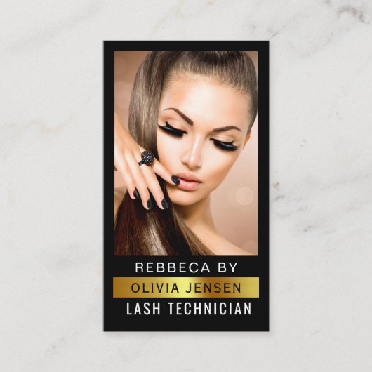 Lash Tech Golden en Black QR Code Visitekaartje (Voorkant)