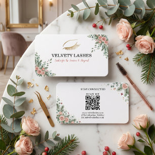 Lash Tech Kerst Botanische Zakelijke Kaart QR Code Visitekaartje