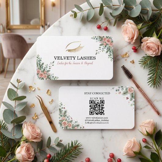 Lash Tech Kerst Botanische Zakelijke Kaart QR Code Visitekaartje
