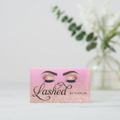 Lash Tech Pink Glam Gold Glitter Eyes Visitekaartje (Staand voorkant)
