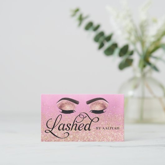 Lash Tech Pink Glam Gold Glitter Eyes Visitekaartje (Staand voorkant)