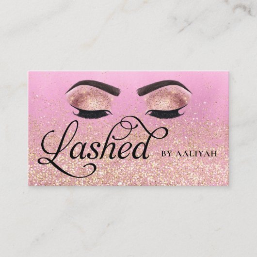 Lash Tech Pink Glam Gold Glitter Eyes Visitekaartje (Voorkant)