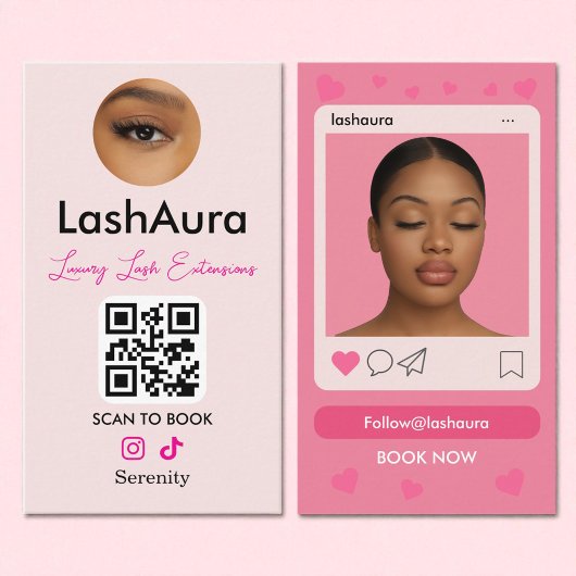 Lash Tech Pink Instagram QR Code Foto Visitekaartje