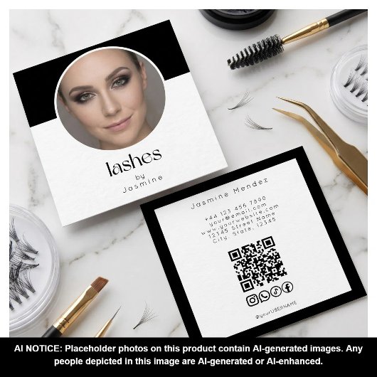 Lash Tech QR-code foto socials zwart wit vierkant Vierkante Visitekaartje