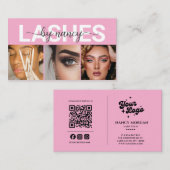 Lash Tech Roze 3 Foto Raster Qr Code Lash Artiest Visitekaartje (Voorkant / Achterkant)