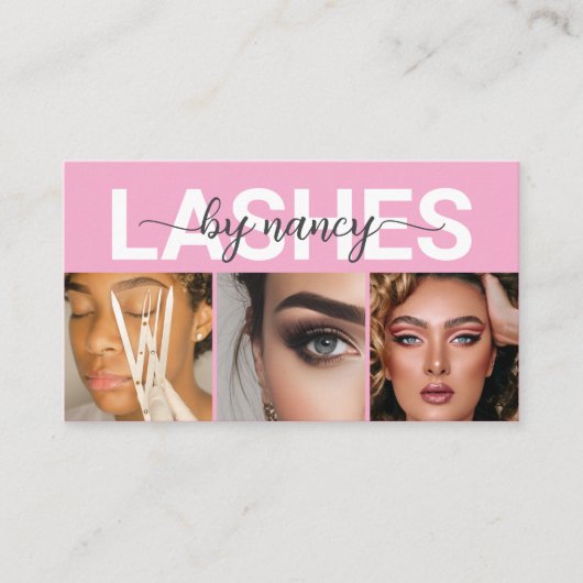 Lash Tech Roze 3 Foto Raster Qr Code Lash Artiest Visitekaartje (Voorkant)