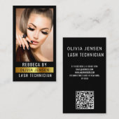 Lash Tech Salon Foto Zwart Luxe QR Code Visitekaartje (Voorkant / Achterkant)
