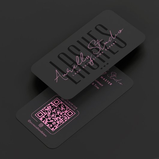 Lash Tech Studio Minimaal Roze Zwart Afspraak Visitekaartje
