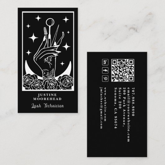Lash Tech Tarotkaart Zwart Visitekaartje (Voorkant / Achterkant)