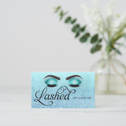 Lash Tech Turquoise Blue Glam Glitter Eyes Visitekaartje (Staand voorkant)