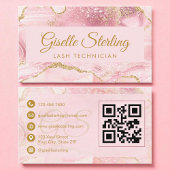 Lash Technician Blush Pink Gold Agate QR-code Visitekaartje