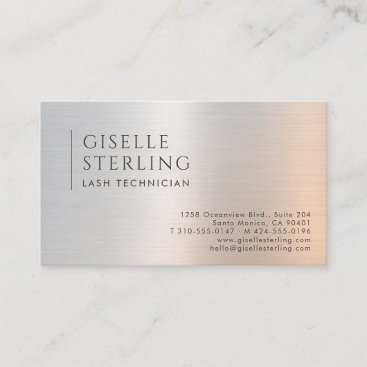 Lash Technician Brushed Metal Visitekaartje (Voorkant)