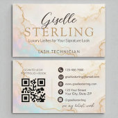Lash Technician Elegant Pearl Opal Gold Script Visitekaartje