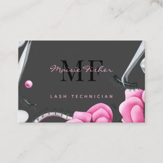 Lash Technician, Eyelash Infills QR Code Monogram Visitekaartje (Voorkant)