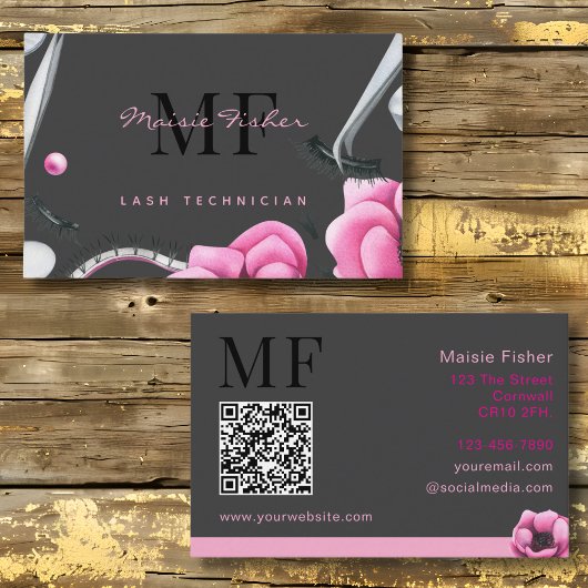Lash Technician, Eyelash Infills QR Code Monogram Visitekaartje
