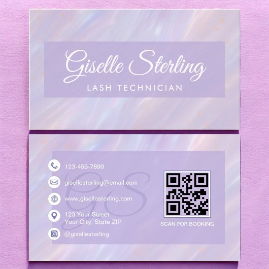 Lash Technician Iridescent Pastel Opal Holographic Visitekaartje
