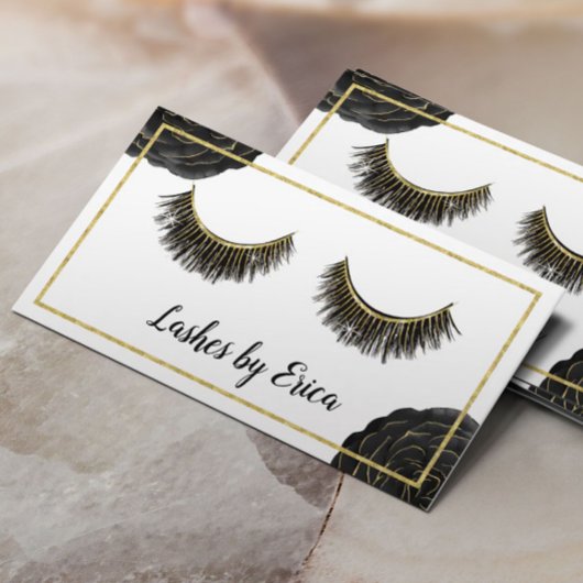 Lash Technician Make-up Artiest Zwart Bloemen Klantenkaartje