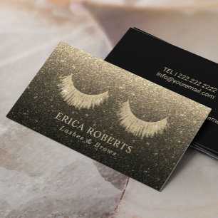 Lash Technician Modern Zwart & Goud Glitter Salon Visitekaartje