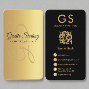 Lash Technician Monogram Gold Black QR-code Visitekaartje