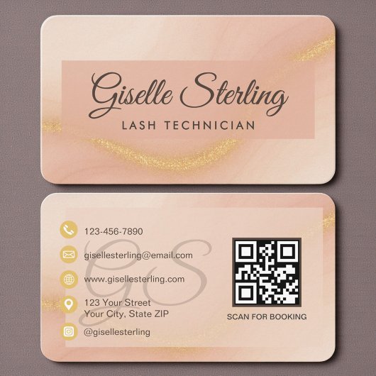 Lash Technician Neutral Beige Gold QR Code Visitekaartje