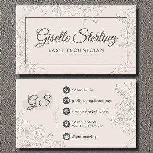 Lash Technician Neutral Ivory Floral Elegant Visitekaartje