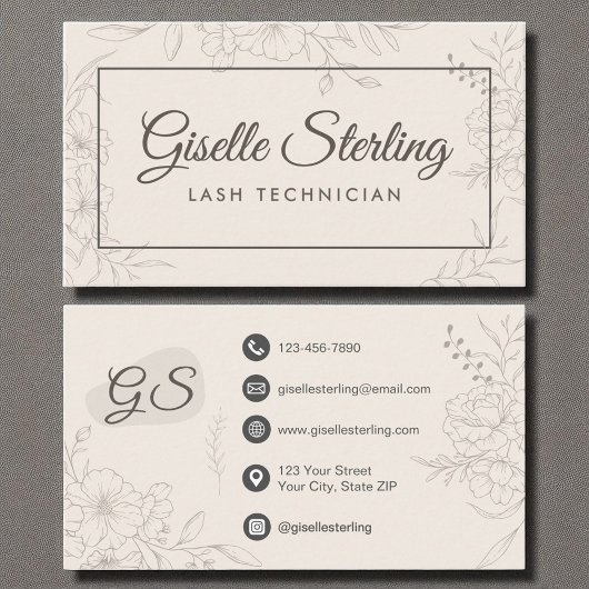 Lash Technician Neutral Ivory Floral Elegant Visitekaartje