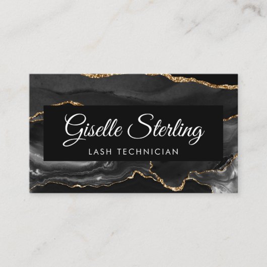 Lash Technician QR Code Black Gold Agaat Luxury Visitekaartje (Voorkant)
