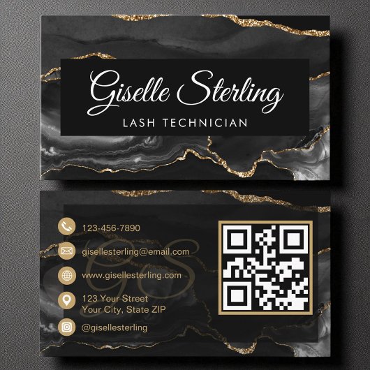 Lash Technician QR Code Black Gold Agaat Luxury Visitekaartje