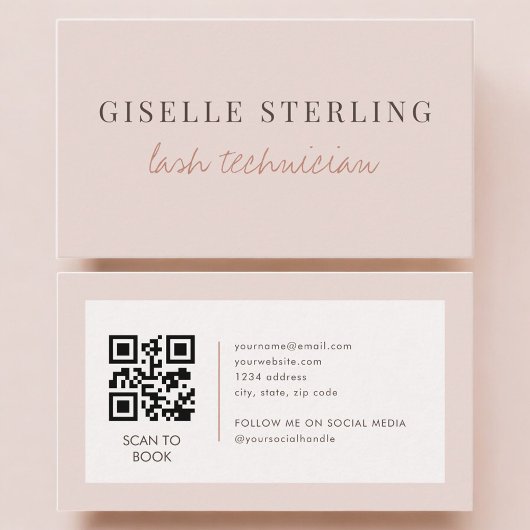 Lash Technician QR Code Blush Pink  Visitekaartje