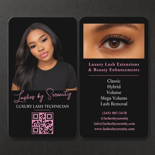 Lash Technician QR Code Luxury Black Pink Beauty Visitekaartje