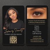 Lash Technician QR Code Zwart Goud Luxe Schoonheid Visitekaartje
