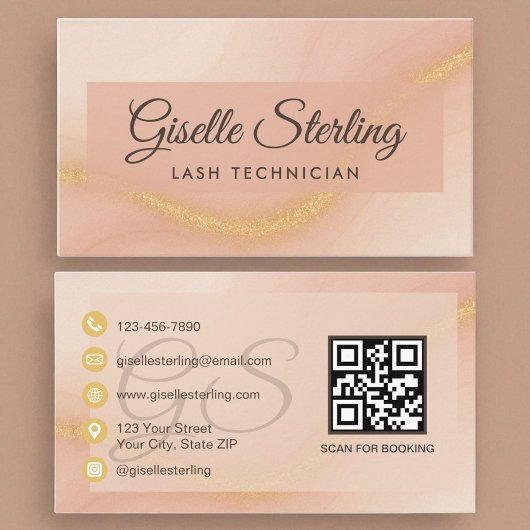 LASH Technician Waterverf Gold Monogram QR-code Visitekaartje