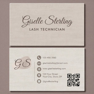 Lash-technicus Beige Linnen Moderne Elegante QR-co Visitekaartje