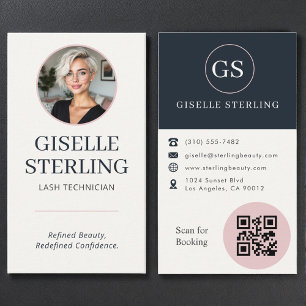 Lash-technicus Blush & Navy Foto QR-code  Visitekaartje