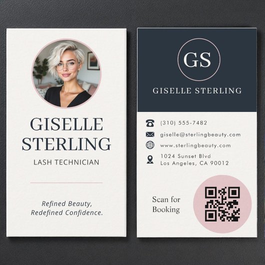 Lash-technicus Blush & Navy Foto QR-code  Visitekaartje