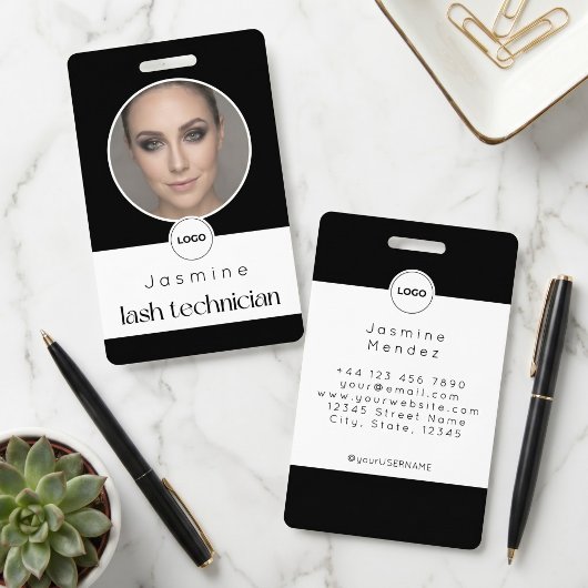 Lash-technicus Elegante foto zwart en wit ID Badge