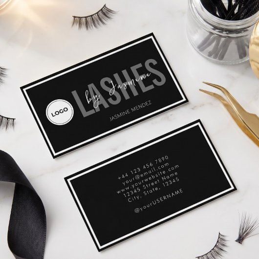 Lash-technicus Modern Elegant Zwart & Wit Logo Visitekaartje