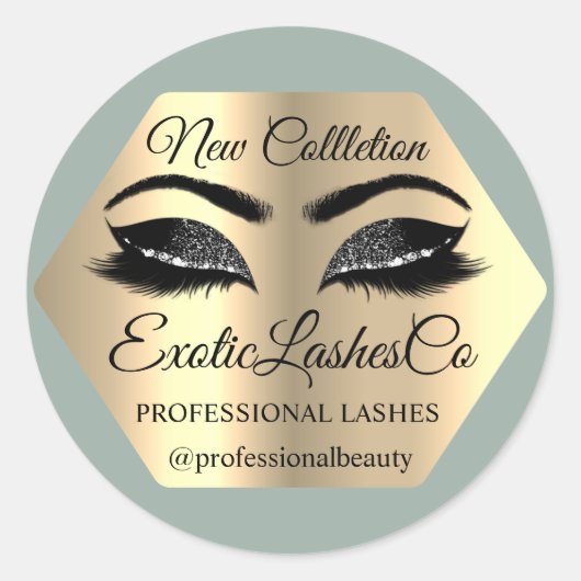 Lash Verpakking Make-up Artiest Gouden Ogen Mint Ronde Sticker (Voorkant)