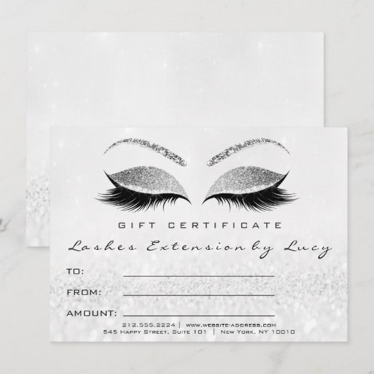 Lash White Silver Makeup Certificaat Cadeaau Glitt (Voorkant / Achterkant)