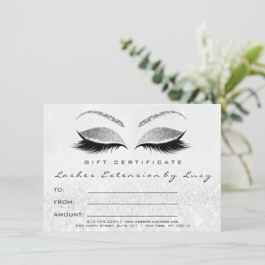 Lash White Silver Makeup Certificaat Cadeaau Glitt (Staand voorkant)