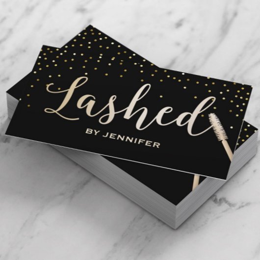 Lashed Gold Script Gold Confetti Eyelash Extension Visitekaartje
