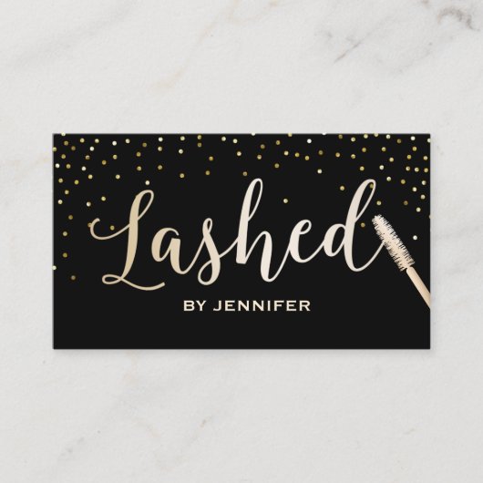 Lashed Gold Script Gold Confetti Eyelash Extension Visitekaartje (Voorkant)