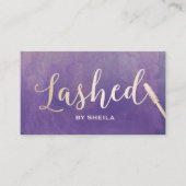 Lashed Make-up Artiest Goud Script Elegant Paarse Visitekaartje (Voorkant)