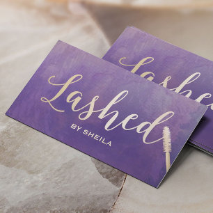 Lashed Makeup Artist Gold Script Elegant Paars Visitekaartje