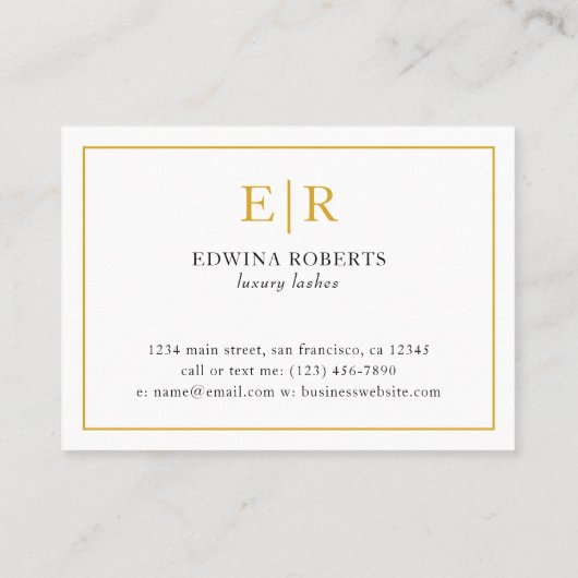 Lashes Aftercare Elegant Gold en White Monogram Visitekaartje (Achterkant)