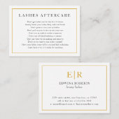 Lashes Aftercare Elegant Gold en White Monogram Visitekaartje (Voorkant / Achterkant)