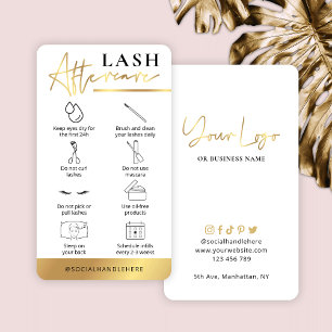 Lashes Aftercare Guide White & Gold Lash Salon Visitekaartje